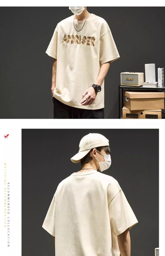 High-Street Embroidered Letter Crewneck Suede-Fleece Short Sleeve
