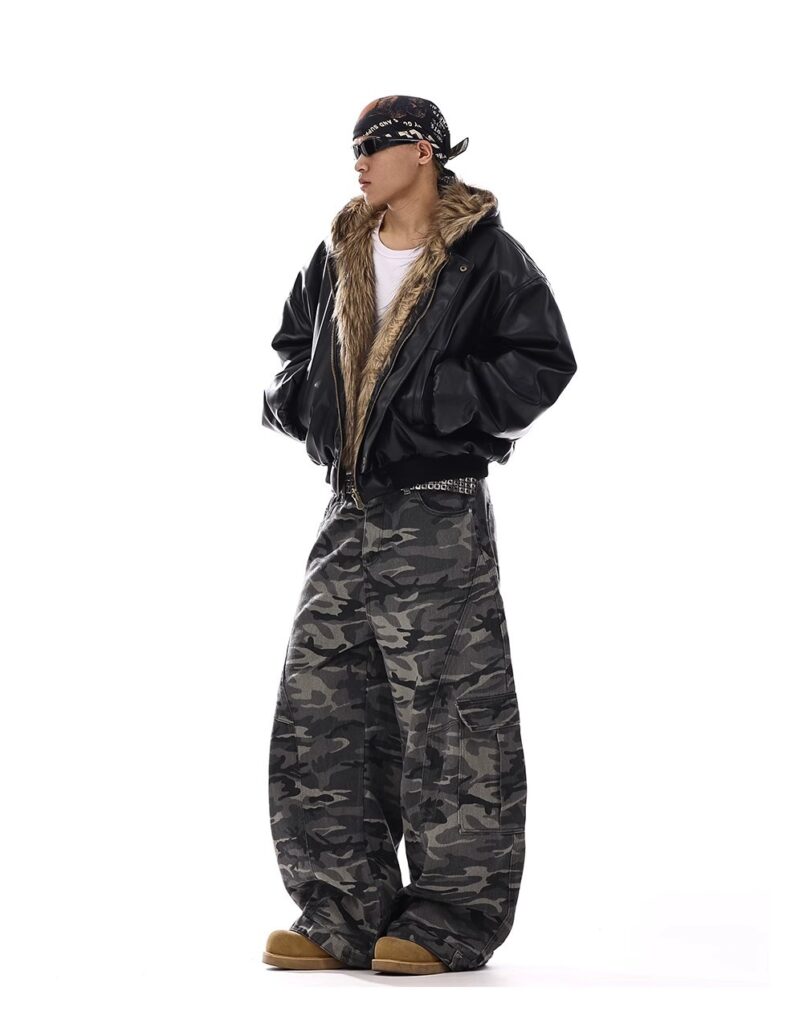 American-style Vintage Camouflage Machete-cut Jeans For Men