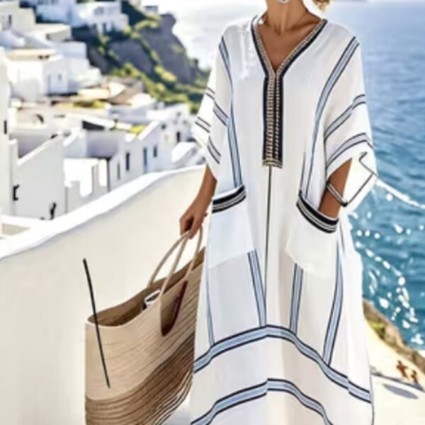 Women'S Casual Color-Block Striped Dress