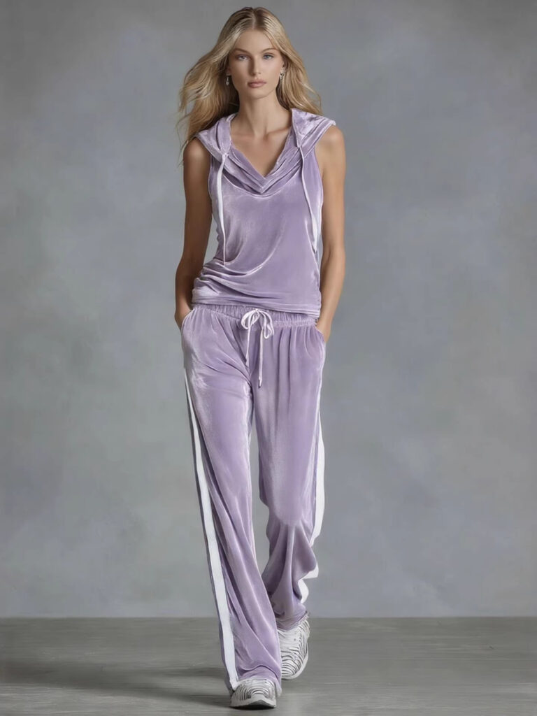Velvet Womens Fashion Wide-Leg Pants Sports Suit