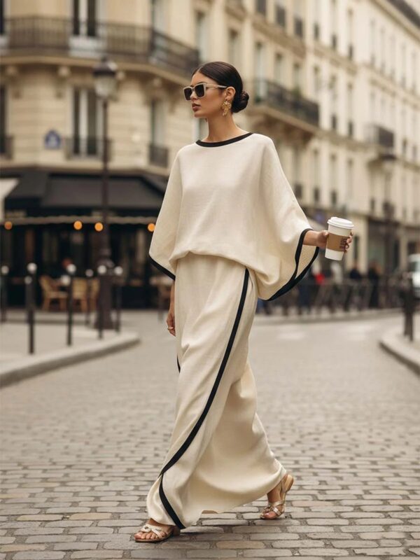 Loose-fitting Womens Batwing-sleeve Robe And Wide-leg Pants Two-piece Set - Image 11