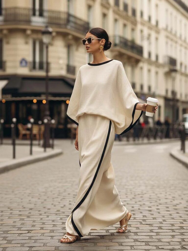 Loose-fitting Womens Batwing-sleeve Robe And Wide-leg Pants Two-piece Set