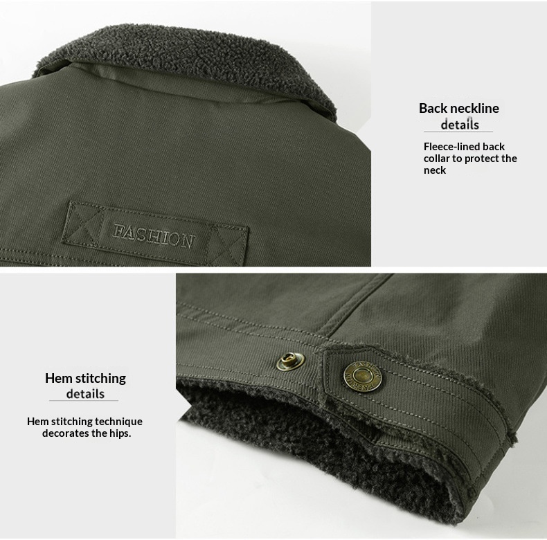 Washed Jacket For Men Fleece-lined And Thickened Lambswool Casual Style - Image 8
