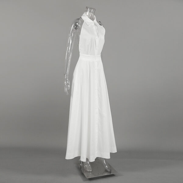 White Cotton Sleeveless Halter Dress - Image 10