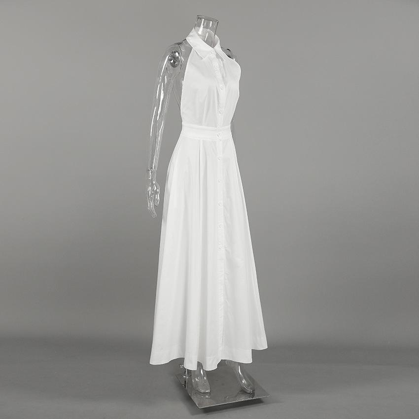 White Cotton Sleeveless Halter Dress - Image 10