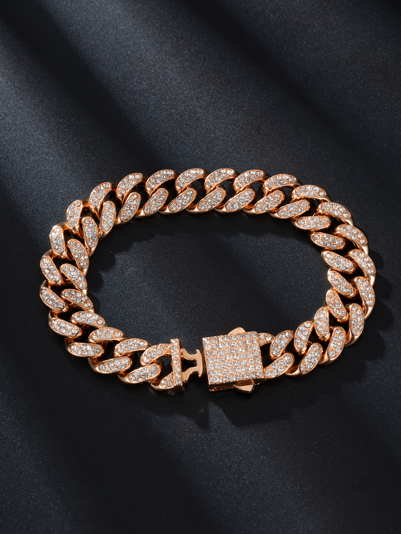 Spring Buckle Cuba Bracelet Alloy Full Diamond - Image 7