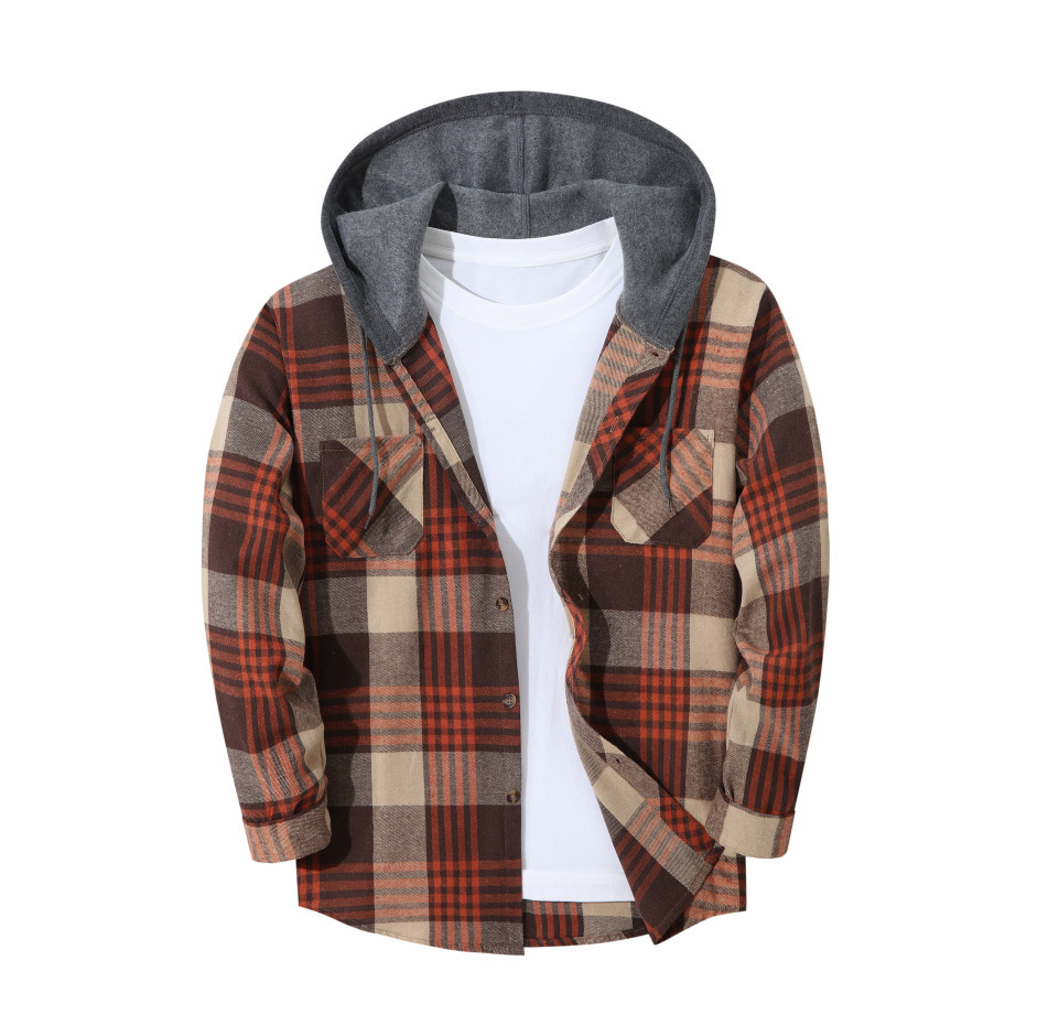 Mens Trendy Plaid Hooded Jacket - Image 8