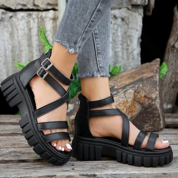 Platform All-match Hollowed-out Mid-heel Strappy Sandals - Image 2