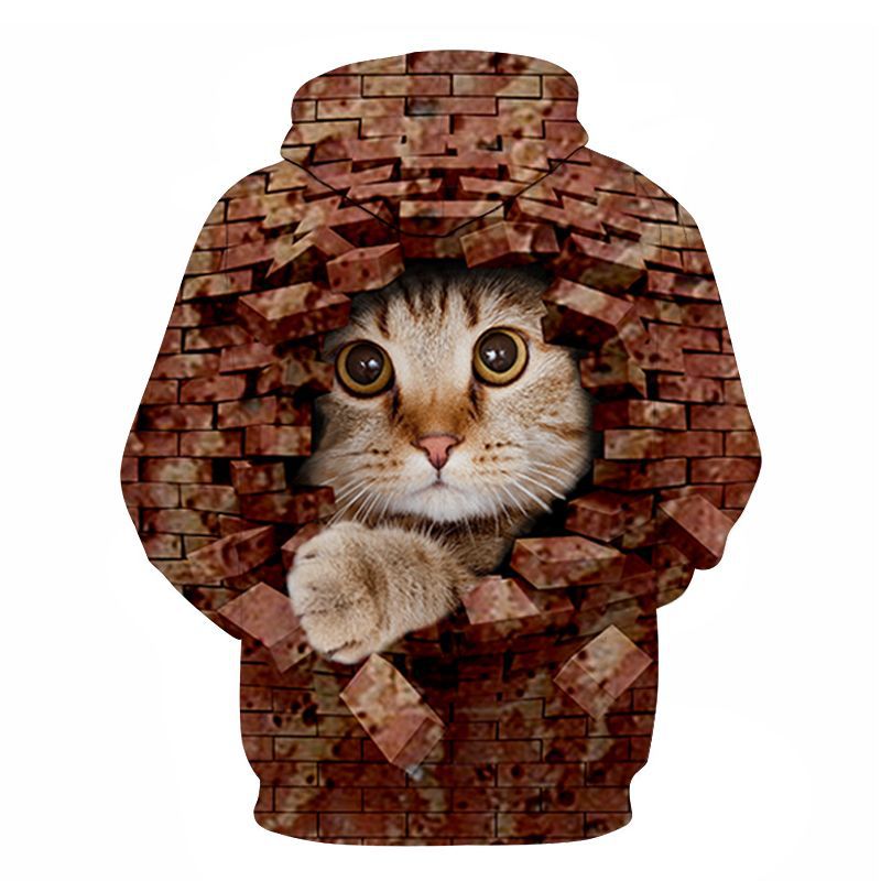 Couples Hoodie With 3D Digital Cat Print - Image 18