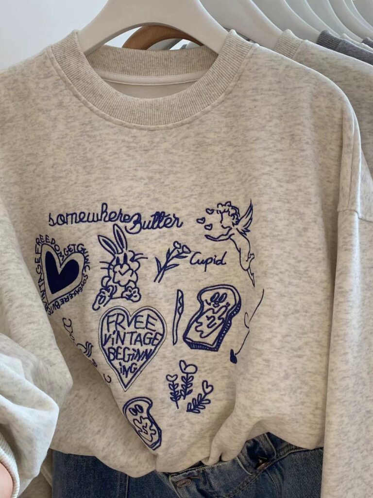 Chest-embroidered Heart And Bunny