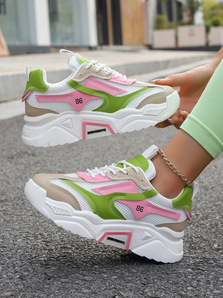 Womens Casual Sporty Floral Mesh Breathable Thick-Soled Elevator Shoes