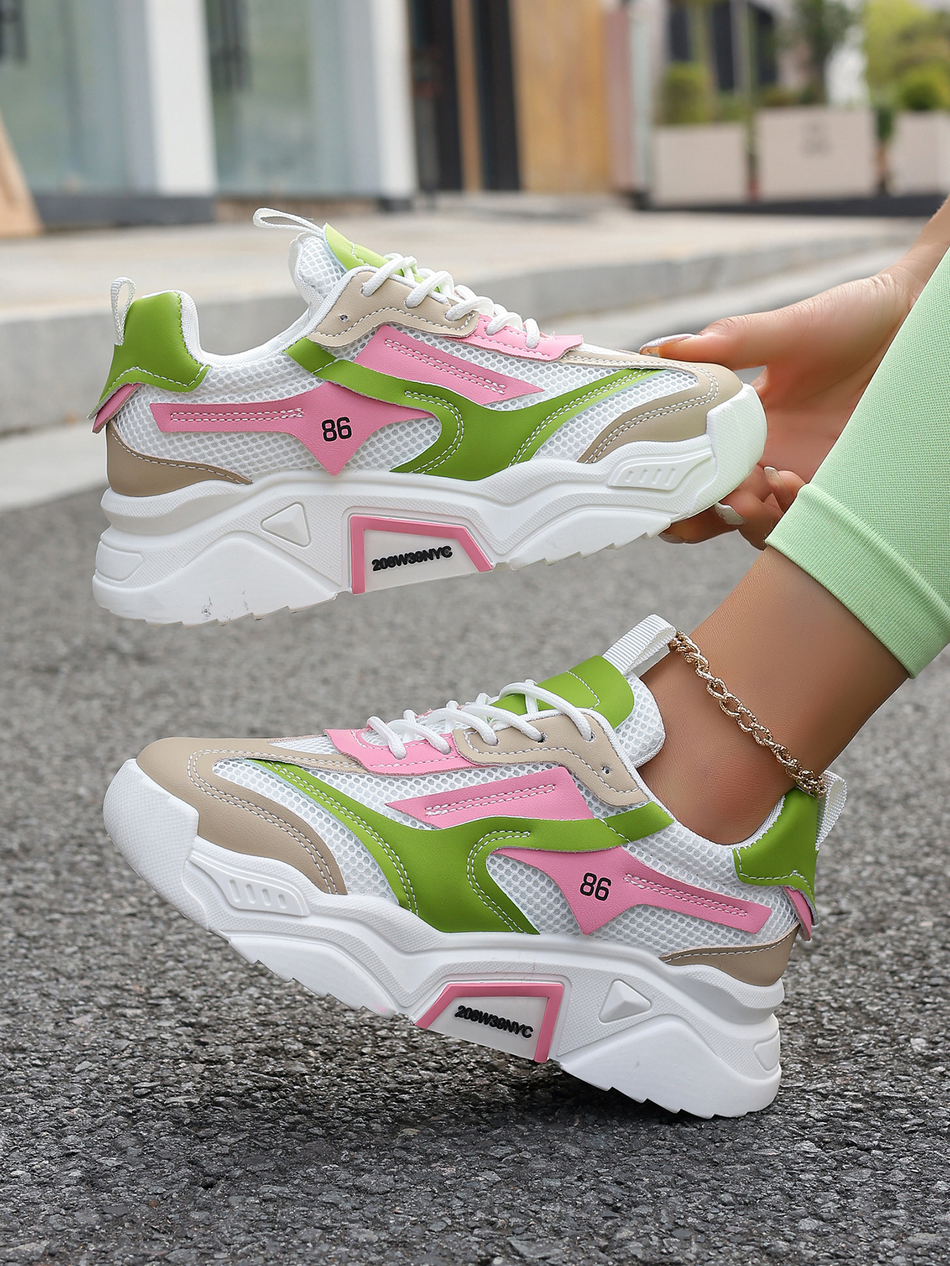 Womens Casual Sporty Floral Mesh Breathable Thick-Soled Elevator Shoes - Image 13