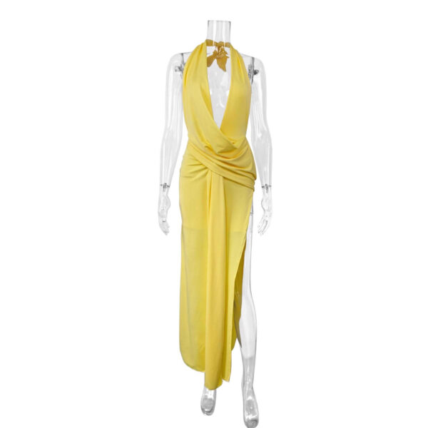 Feminine Solid Color Minimalism And Elegant Ribbon-Trimmed Dress - Image 4