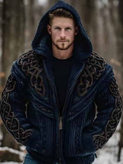 Men's Zippered Dual Pocket Casual Printed Hoodie - Image 28