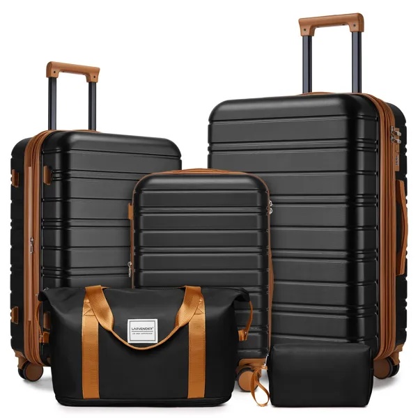 Luggage Sets 5 Piece With Duffel Bags, Hardside Expandable Suitcases With Spinner Wheels, Black - Image 5