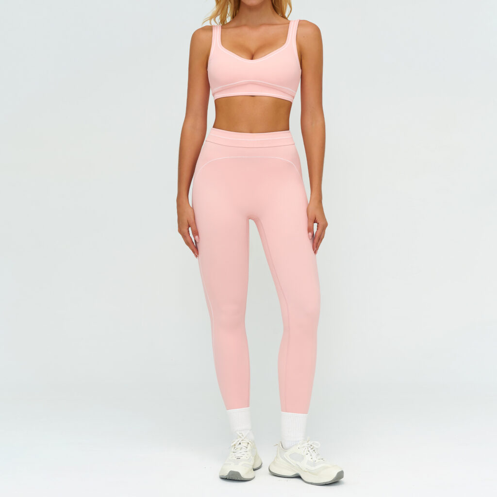 Contrast-color Brushed Yoga Set With Dual Shoulder Straps