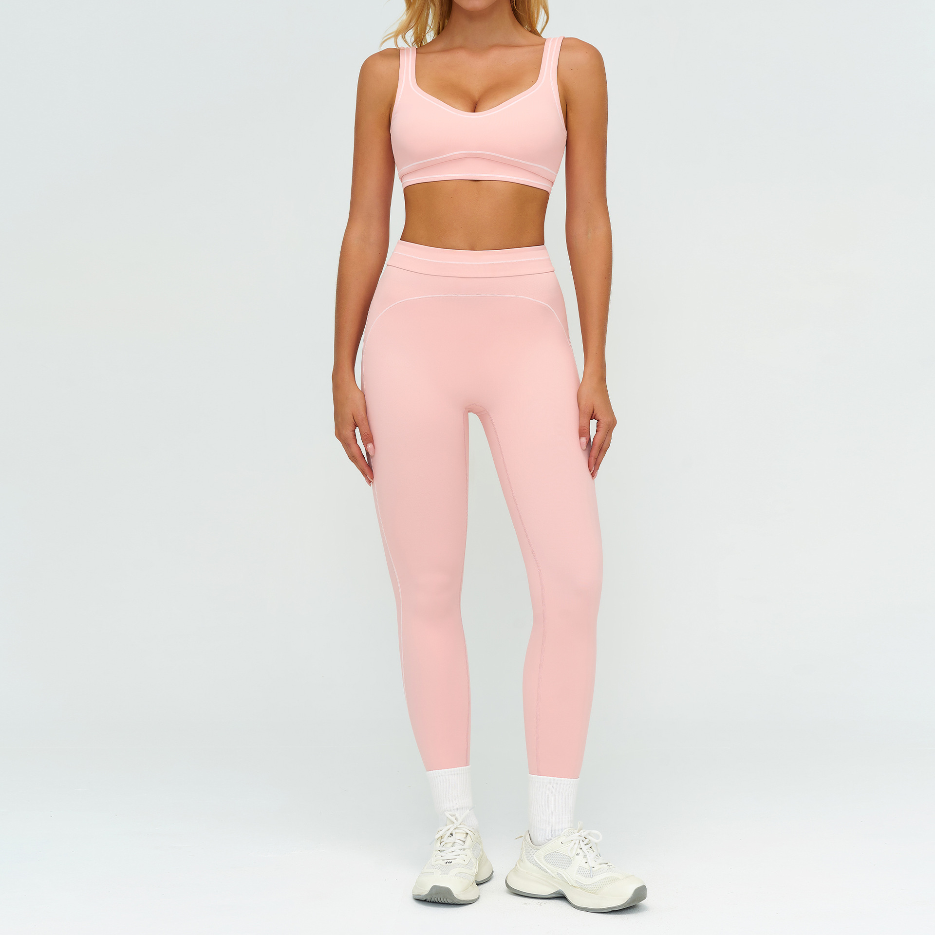 Contrast-color Brushed Yoga Set With Dual Shoulder Straps - Image 2