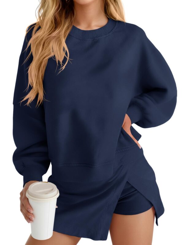 Fisoew 2 Piece Sets For Women Cotton Workout Sets Sweatshirt Top High Waisted Lined Split Athletic Skirt Set - Image 17