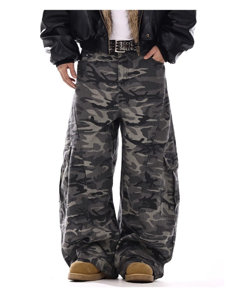 American-style Vintage Camouflage Machete-cut Jeans For Men