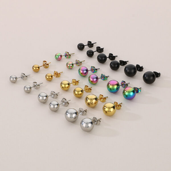 Simple Versatile Titanium Steel Polished Bean-Shaped Round Stud Earrings - Image 11