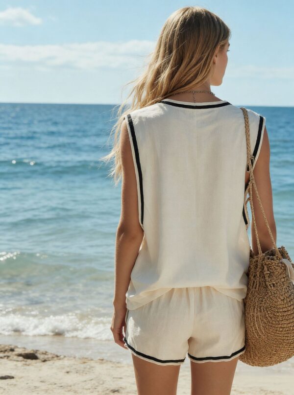 Women's V-neck Vest And Shorts Two-Piece Set - Image 9