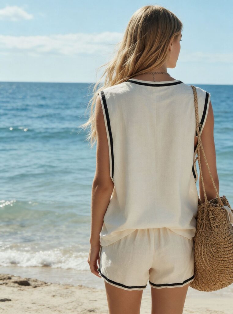 Women's V-neck Vest And Shorts Two-Piece Set