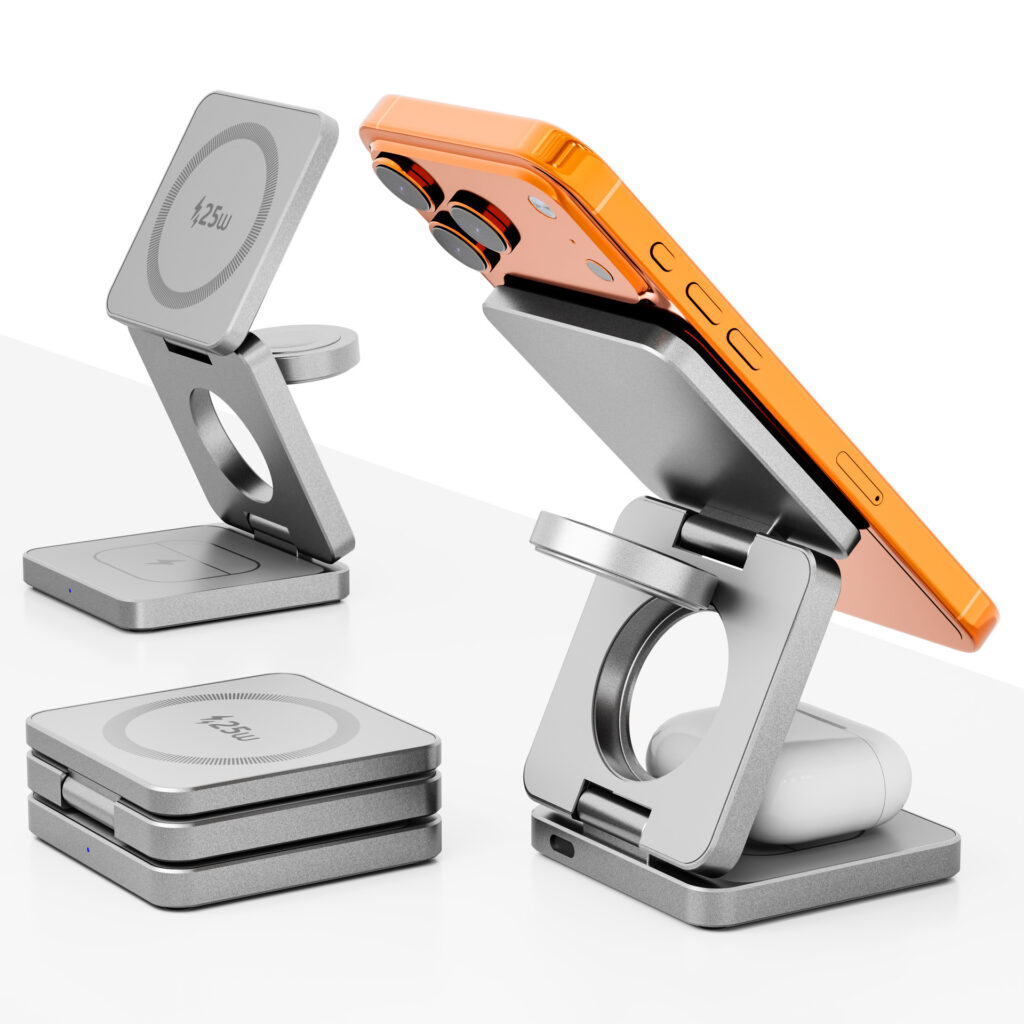 3-in-1 Foldable Magnetic Wireless Charging Desktop Stand