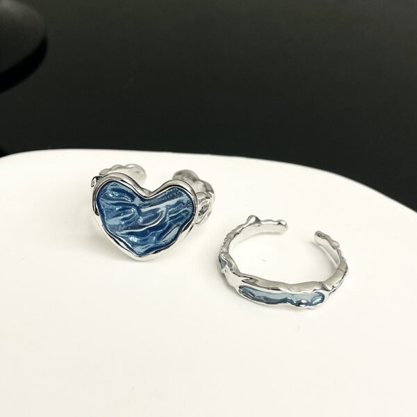 Dripping Glaze Texture Heart-shaped Adjustable Ring Set - Image 5