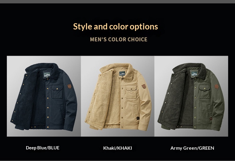 Washed Jacket For Men Fleece-lined And Thickened Lambswool Casual Style - Image 24