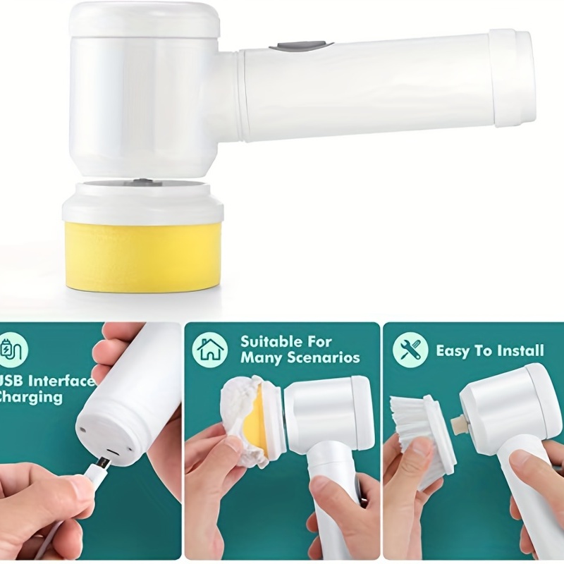 1pc Electric Spin Cleaning Brush,USB Rechargeable Handheld Kitch Cleaner Coldless Rotary Brush, Power Brush Bathroom Rechargeable Brush, Automatic Rotary Power Cleaning Brush For Cleaning - Image 9
