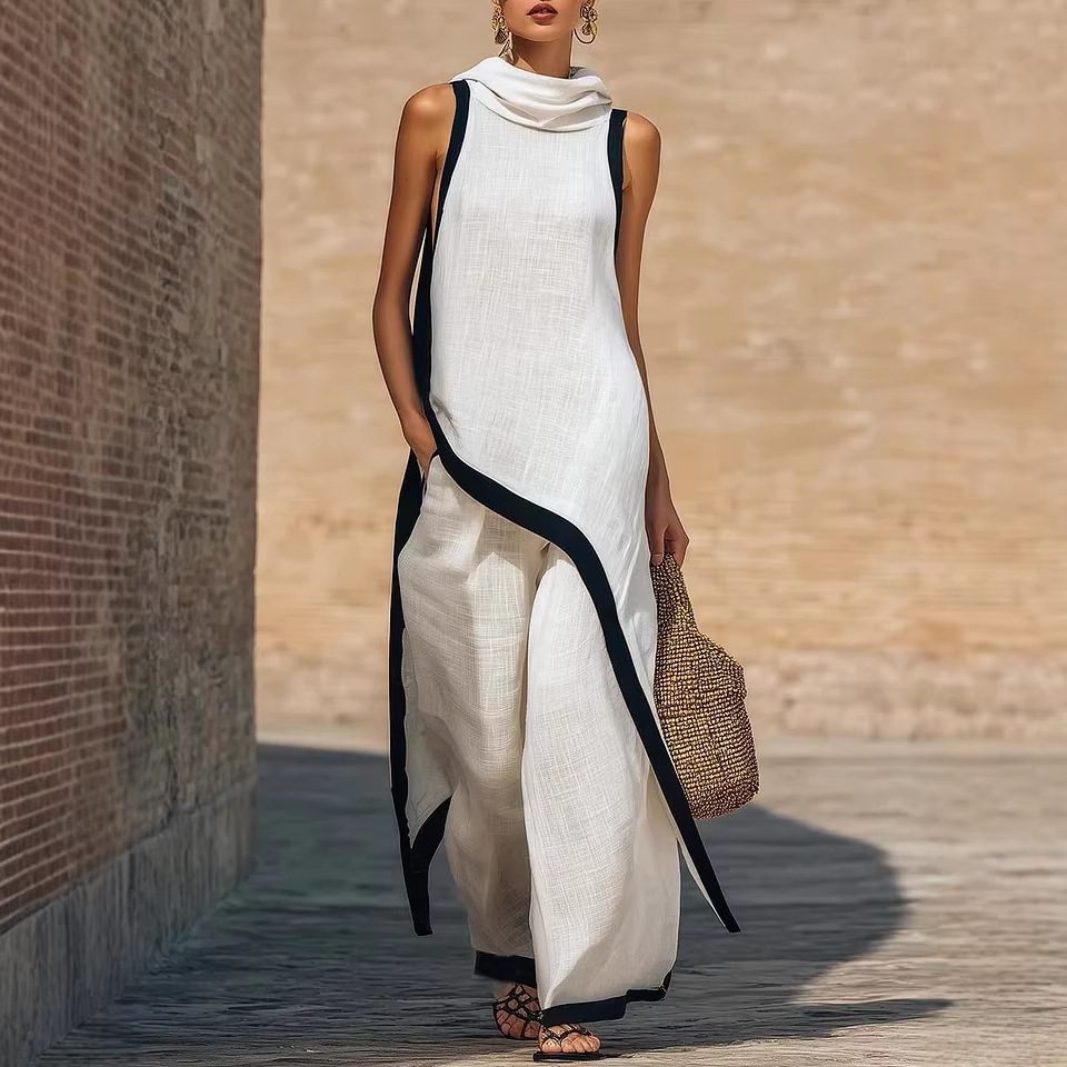 Irregular-cut Hooded Sleeveless Set - Image 1