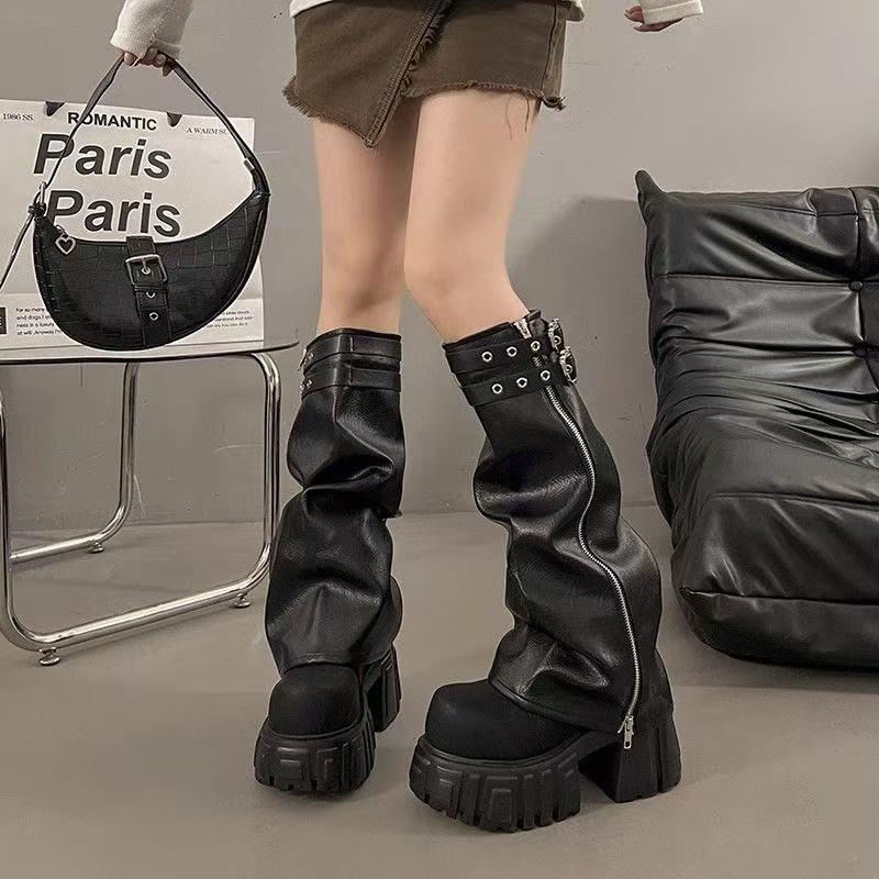 Same-style Thick-soled Brown Boots Womens New Chunky-leg Design