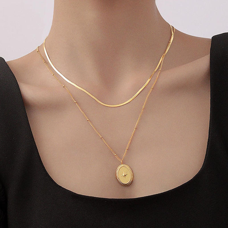 Eight-pointed Star Oval Double-layer Necklace - Image 3