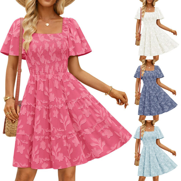 Short-sleeve Square-neck Flowy Floral Dress - Image 2
