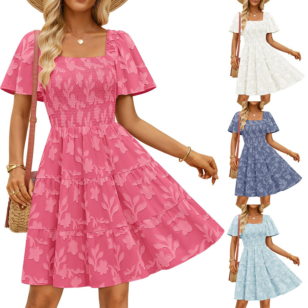 Short-sleeve Square-neck Flowy Floral Dress - Image 2