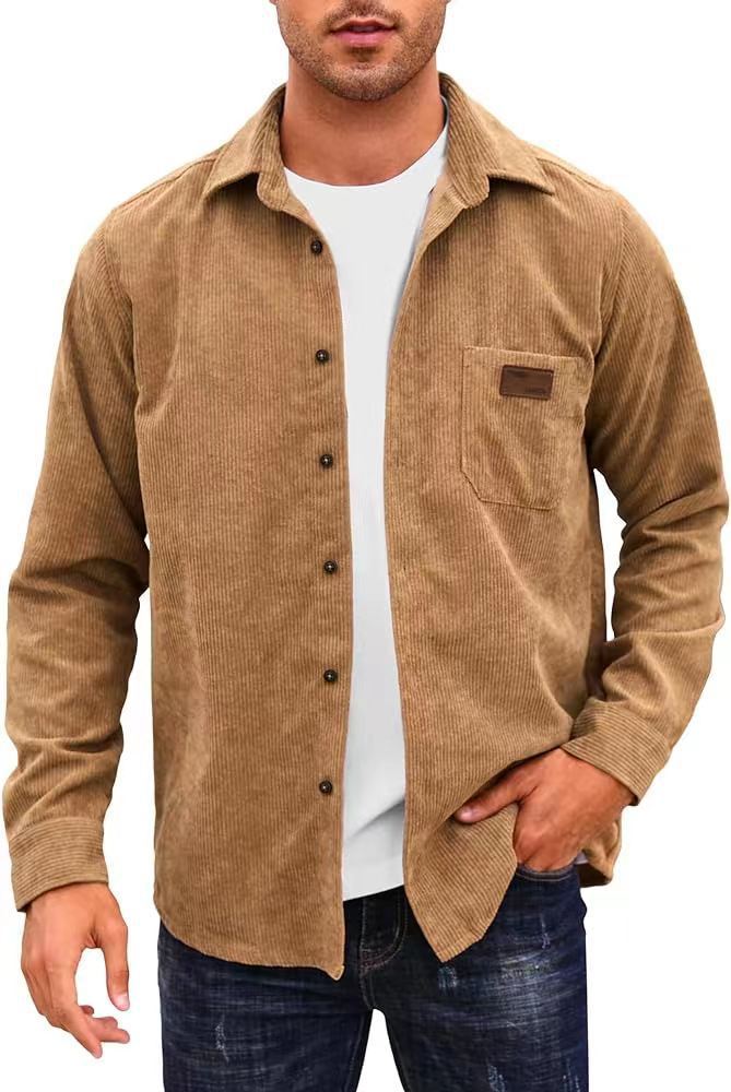 Solid-Color Casual Lapel Corduroy Long-Sleeve Cardigan - Image 42