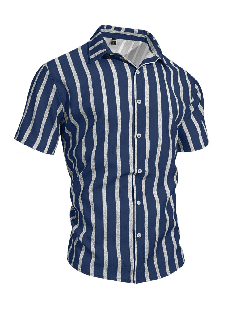 Men's Plus-Size Light Mature Lapel Striped Short-Sleeve Shirt