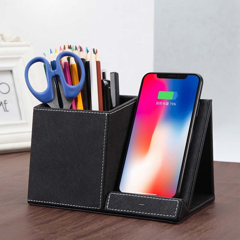 Leather Pen Holder Wireless Charger Wireless Phone Charger And Pen Holder Fast Charging Phone - Image 1