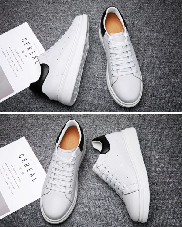 Korean-style Casual Invisible-heeled White Sneakers For Men Autumn Season - Image 15