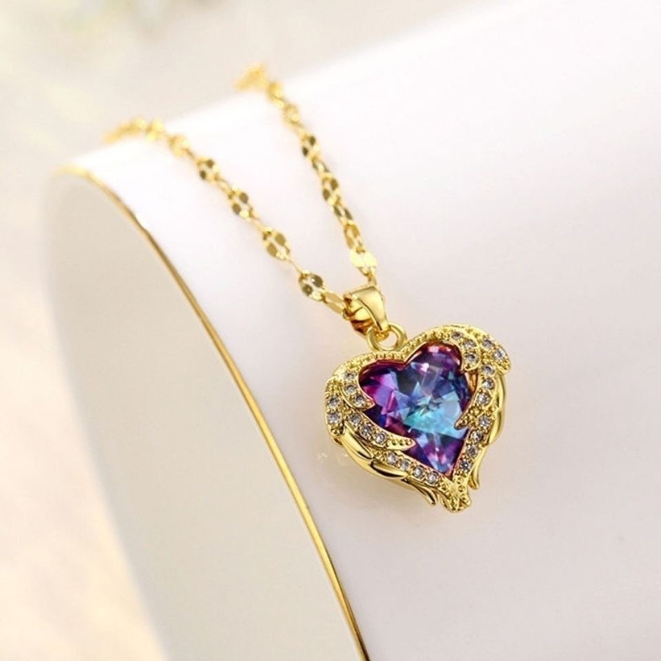 Ocean Heart Colorful Water-Gold Pendant Necklace For Women High-End Style - Image 5