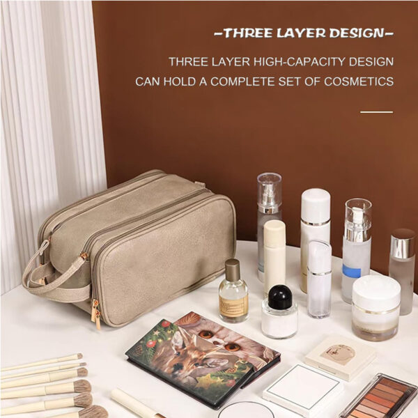 Travel Toiletry Bag For Women Men, Large Travel Toiletry Organizer Makeup Bag, Hanging Cosmetic Bag Kit Leather Skin Care Waterproof Shaving Bag - Image 9