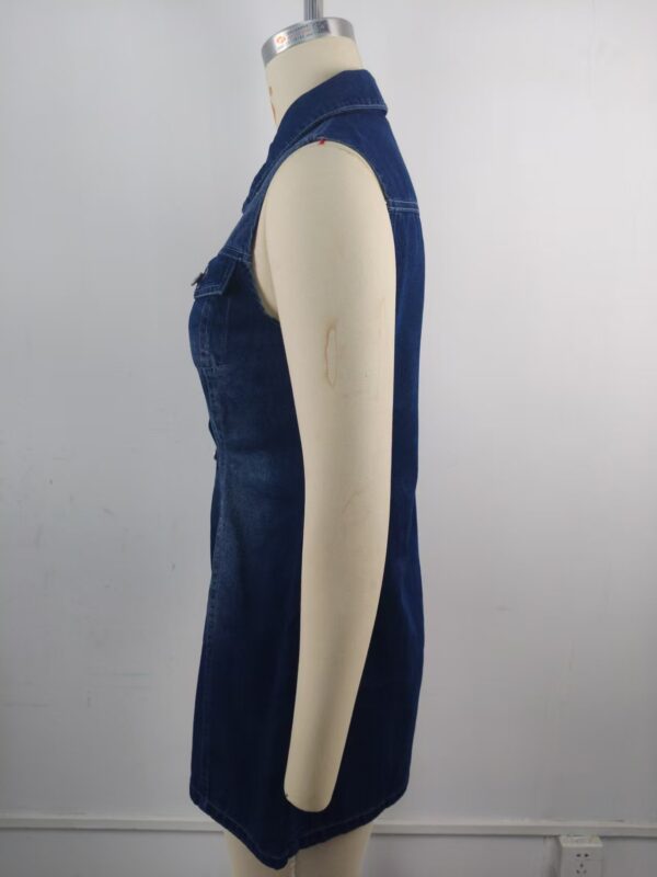 Womens Washed Slim-fit Sleeveless Midi Denim Dress - Image 11