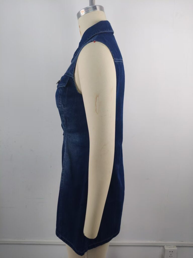 Womens Washed Slim-fit Sleeveless Midi Denim Dress