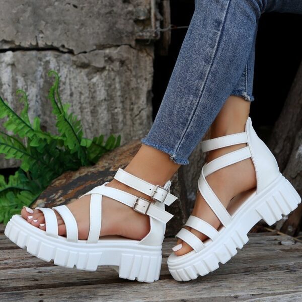 Platform All-match Hollowed-out Mid-heel Strappy Sandals - Image 3