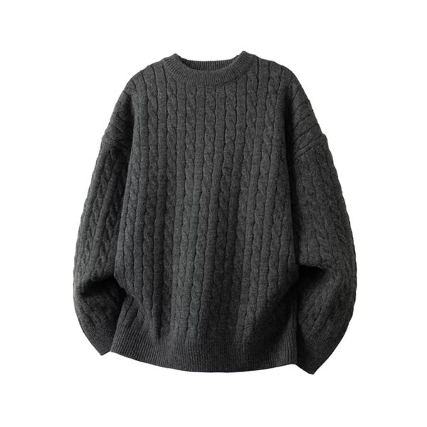 Minimalist Old-fashioned Cable Knit Crew Neck Sweater - Image 48