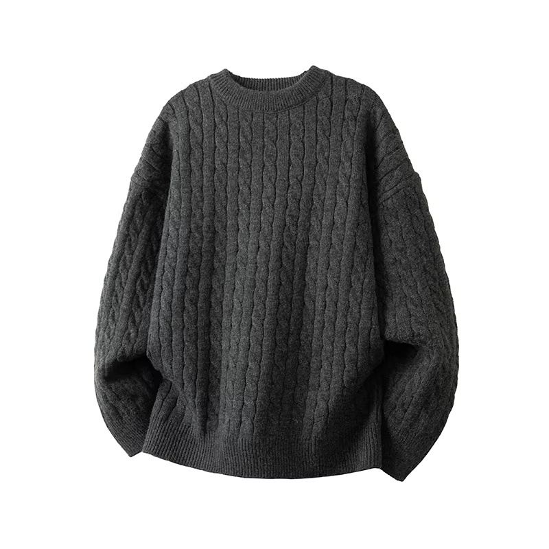 Minimalist Old-fashioned Cable Knit Crew Neck Sweater - Image 53