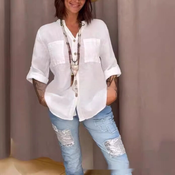 Women's Casual V-Neck Three-Quarter Sleeve Shirt - Image 5