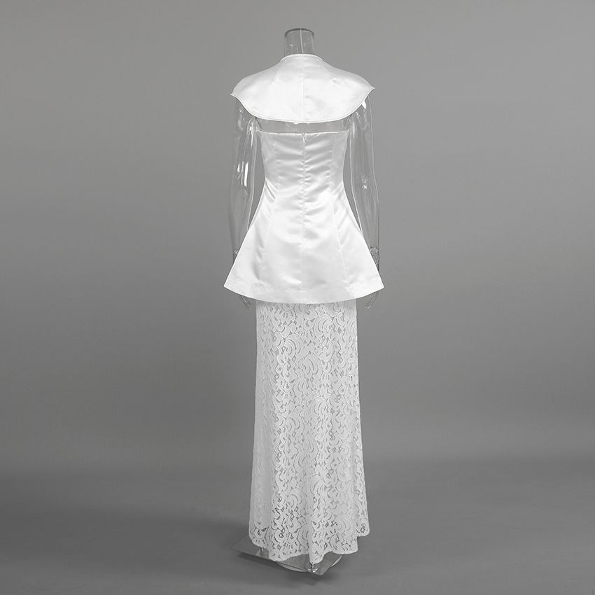 Commuter-appropriate Two-piece Set- Irregular Strapless Top And White Lace Skirt - Image 4