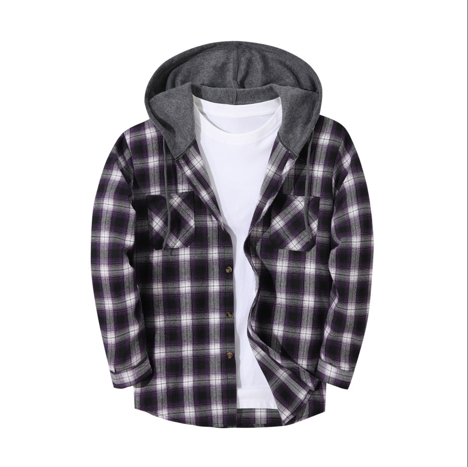 Mens Trendy Plaid Hooded Jacket - Image 59