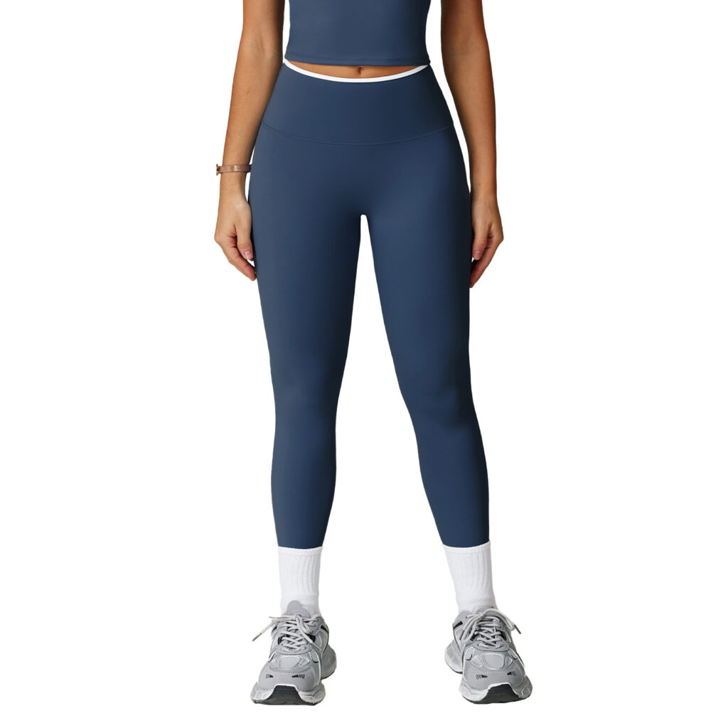 Nude-Feel Yoga Pants High-Waist Contrasting Color Quick-Dry Trousers